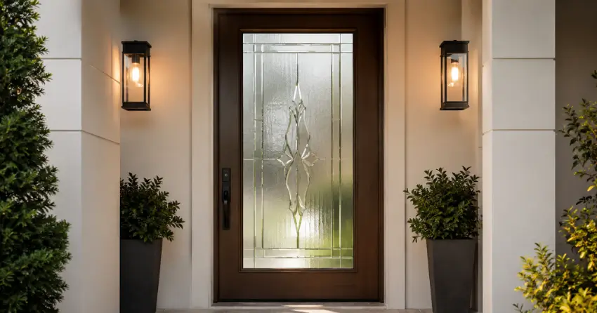 decorative frosted glass panel installed in a front door in Orchard Point, Orillia