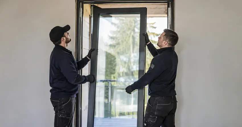 new glass panel being fitted into door frame in North Ward, Orillia