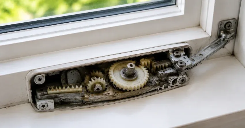 technician replacing casement window crank operator in Orchard Point, Orillia home