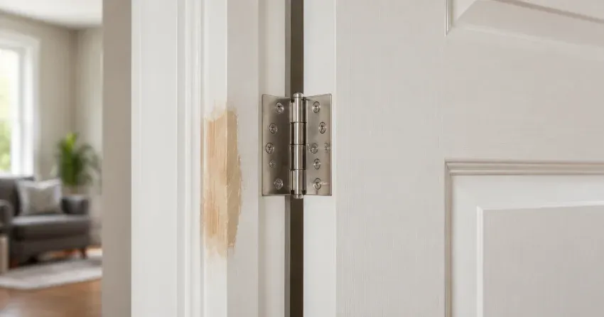 technician checking a warped door against a straightedge in South Ward, Orillia